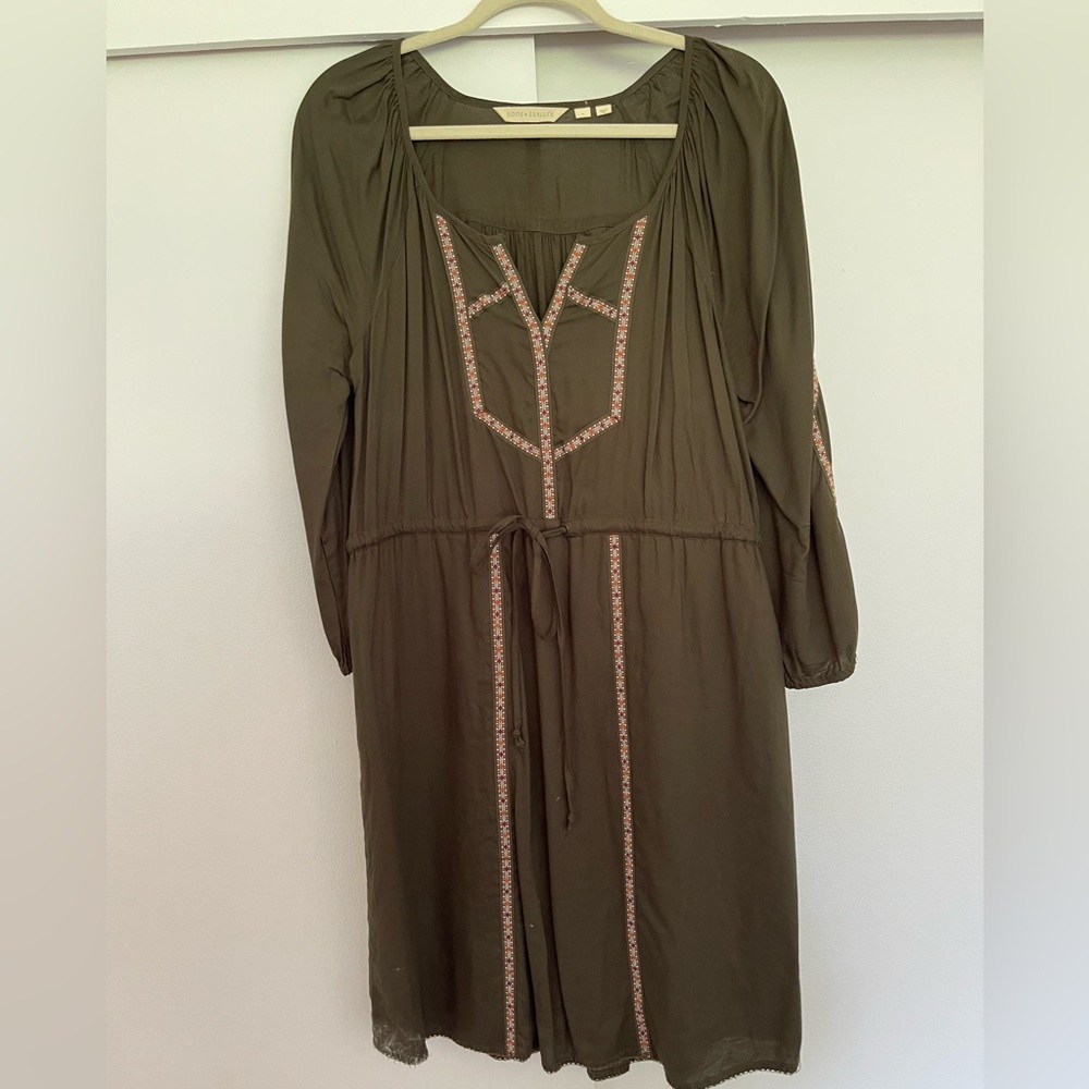 Anthropologie brand Olive Long Sleeve Dress with Ribbon Detail